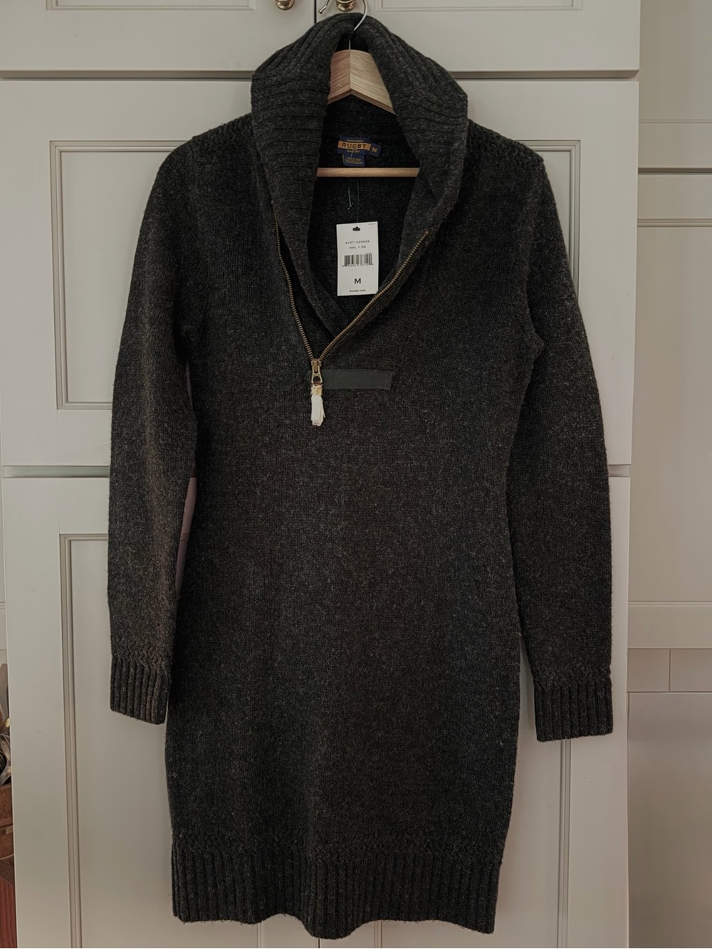 NWT Ralph Lauren Rugby Charcoal Wool Knit Dress Shawl Collar- M